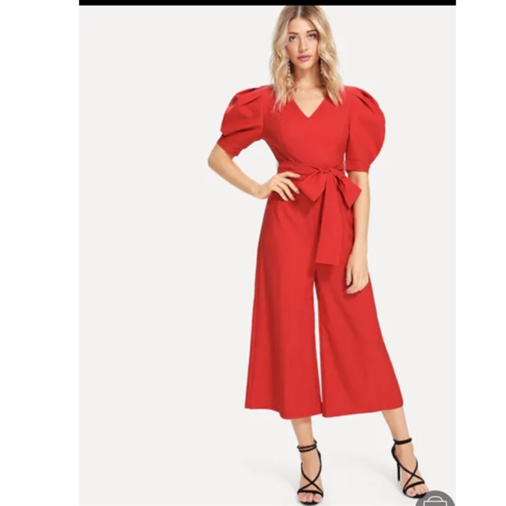 Lantern Sleeve Cut Out Front Flare Hem Jumpsuit